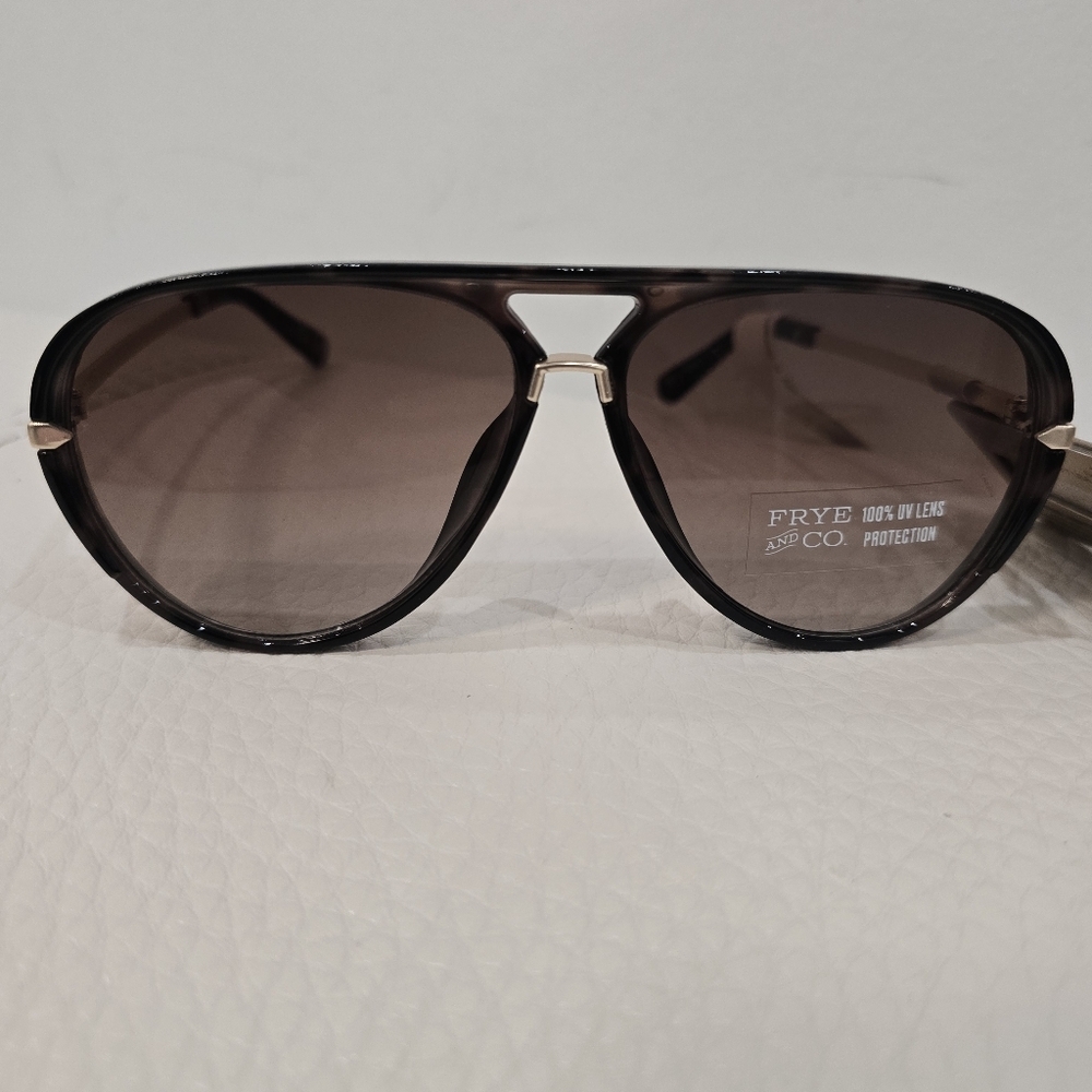 FRYE AND CO. Dark Brown Aviator Sunglasses Glasses Gold Metal Trend 2026